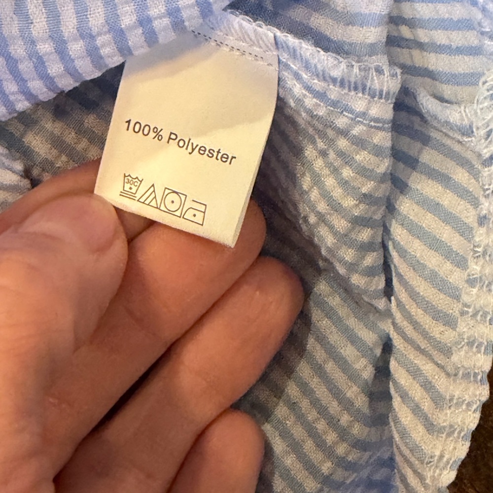 Light Blue Striped Ruffle Button-Down Blouse - Picture 4 of 6